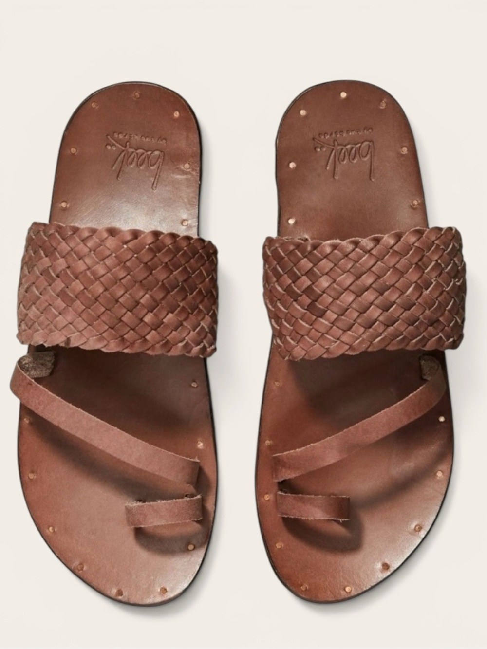 Beek Cockatiel Woven All Leather Slide Sandals Women 6 in Rose Gold Brown NWOB